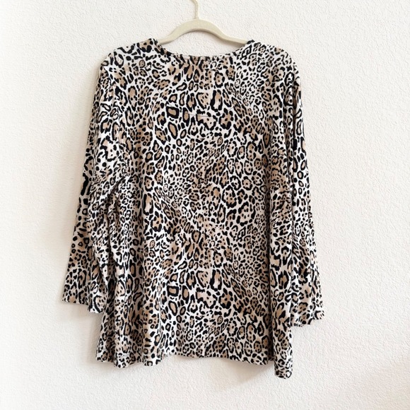Chicos Leopard Print Tunic Top Womens Size 3 XL Brown Animal Print 3/4 Sleeve - Picture 8 of 9